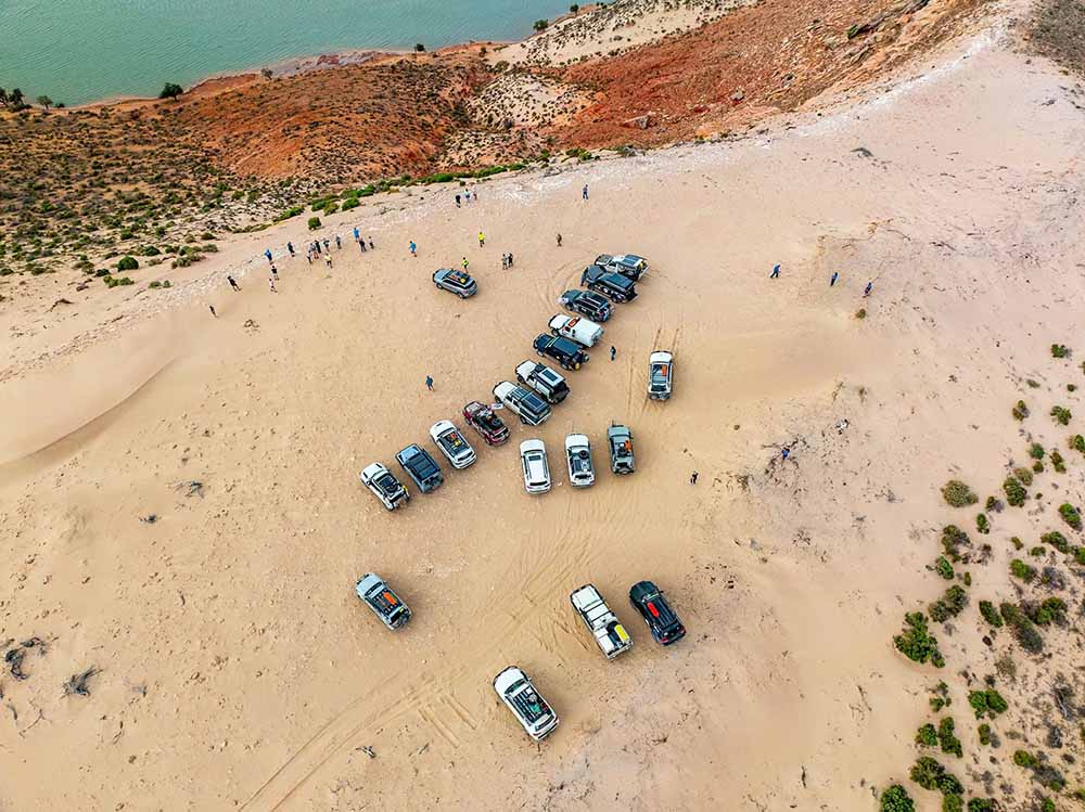 A Variety WA adventure convoy viewed from above